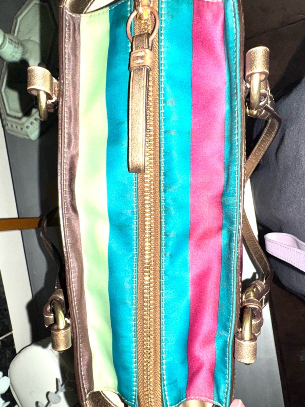Coach Legacy Satin Stripe Tote Bag with metallic leather trim 2009 (F14009) GUC - Picture 9 of 16